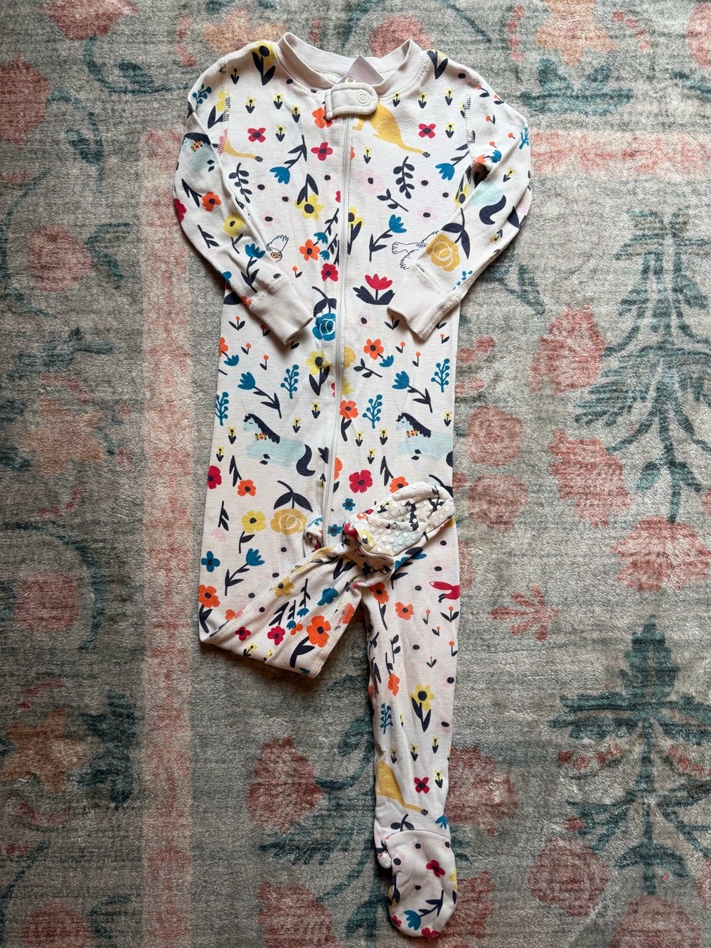 Hanna Andersson White Floral & Bird Footed One-Piece